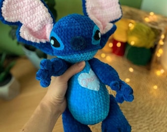Stitch Crochet Plushie, Amigurumi Alien Toy, Lilo and Stitch Inspired Gift, Handmade Blue Monster Stuffed Animal, Soft Space Creature Doll