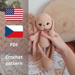 Crochet bunny pattern, bunny pattern with long ears, crochet instruction, návod na háčkovaného zajíčka, crochet toy, pattern toys bunny image 1