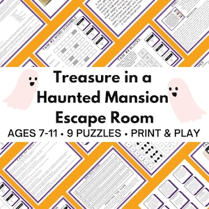Halloween Escape Game – Treasure in a Haunted Mansion Party Game – 9 Puzzle Scavenger Hunt – DIY Escape Room - Kid Friendly Treasure Hunt