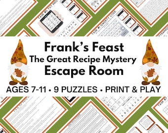 Kid Friendly Escape Game – Frank’s Feast Treasure Hunt – Thanksgiving Party Game – 9 Puzzle Scavenger Hunt – DIY Escape Room