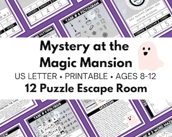 Halloween Escape Game - Mystery at the Magic Mansion Party Game - 12 Puzzle Scavenger Hunt - DIY Escape Room - Kid Friendly Treasure Hunt