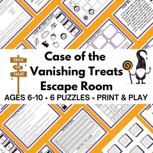 Halloween Escape Game – Case of the Vanishing Treats Party Game – 6 Puzzle Scavenger Hunt – DIY Escape Room - Kid Friendly Treasure Hunt