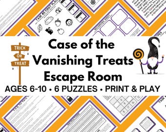 Halloween Escape Game – Case of the Vanishing Treats Party Game – 6 Puzzle Scavenger Hunt – DIY Escape Room - Kid Friendly Treasure Hunt