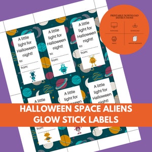 Space Aliens Light for Halloween Night | Glow Stick Halloween Favor | Non-Food Halloween Treat | Halloween Tags | Trick or Treat Tags