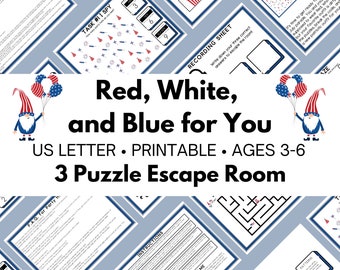 Fourth of July Escape Game – Red White & Blue for You Party Game – 3 Puzzle Scavenger Hunt – DIY Escape Room - Kid Friendly Treasure Hunt
