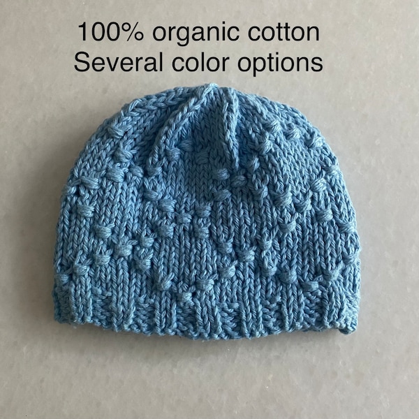 Knit Baby Hat, Neutral Colored Baby Cap, Newborn Baby Beanie, Natural Cotton, Hand Knitted, Gender Neutral Baby Shower Gift