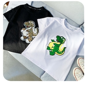 Enfants Double Face Flip Sequins Design Mignon Cartoon T-shirt