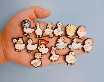 A set of 15pcs Cartoon Duck croc charms，Animal shoe pin for croc, Removable duck croc shoe decor, Cute duck shoe charm