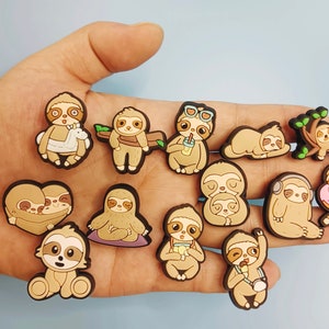 A set of 13pcs sloths croc charms, Cute animal shoe charms, Sloth clog charms, Shoe charms for kids