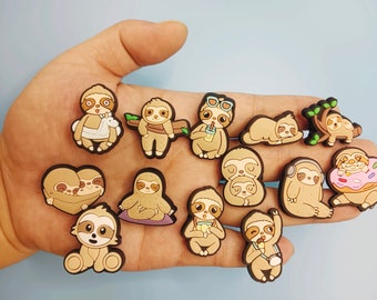 A set of 13pcs sloths croc charms, Cute animal shoe charms, Sloth clog charms, Shoe charms for kids