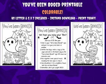 You've Been Booed Printable, We've Been Booed Printable, Coloring Pages, Halloween Game, Booed Signs and Instructions, You've been boo'd