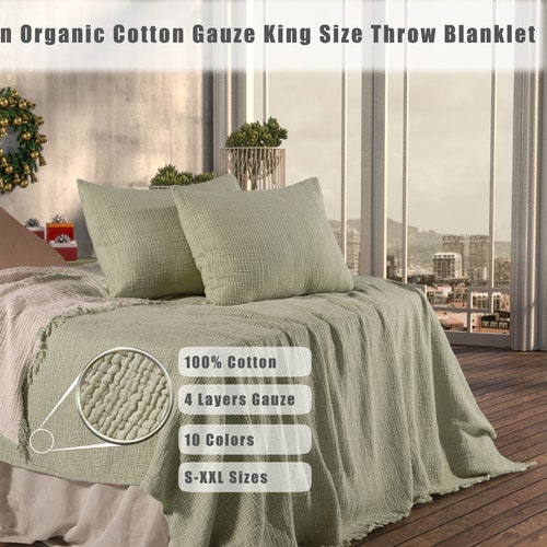 Natural Muslin Cotton Throw Blanket King Size Bedspread Etsy
