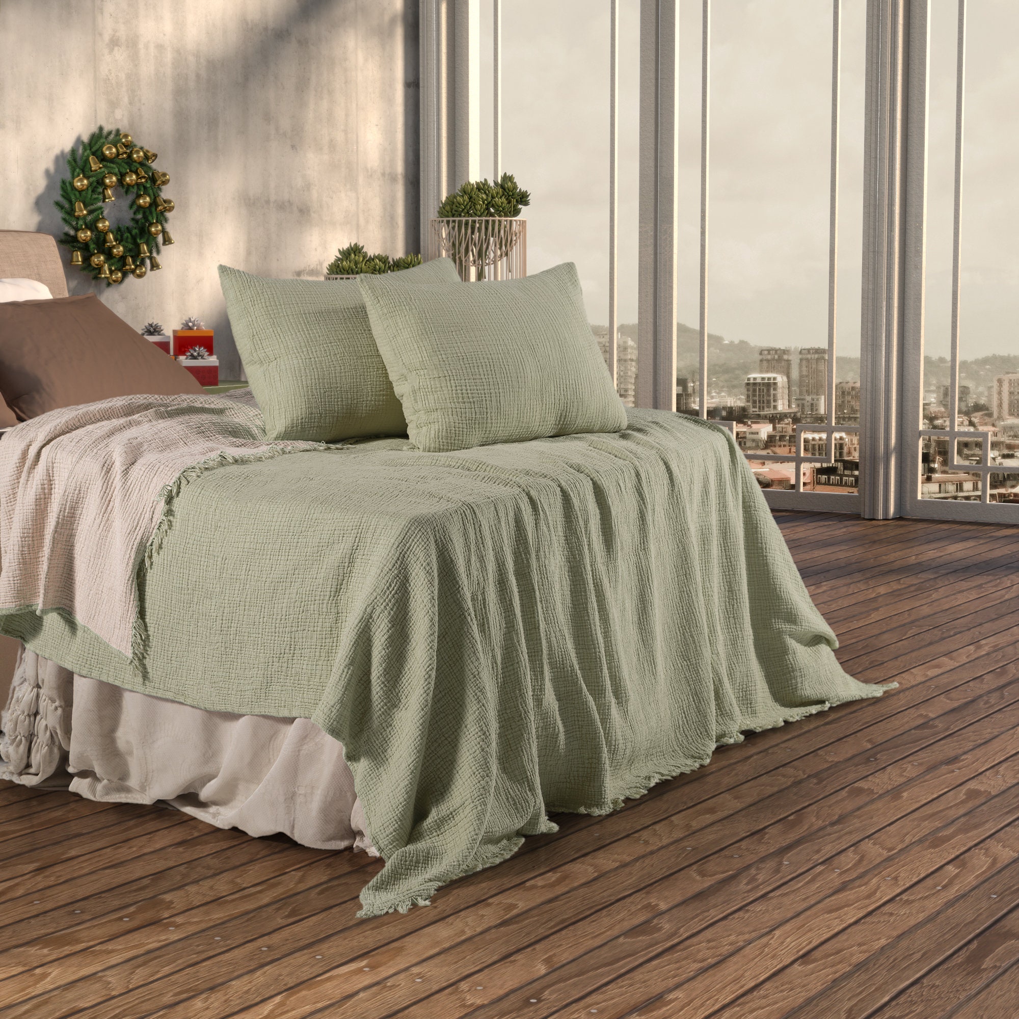 Organic Cotton Bedspread, Muslin Throw Blanket, Cotton Bedding Set