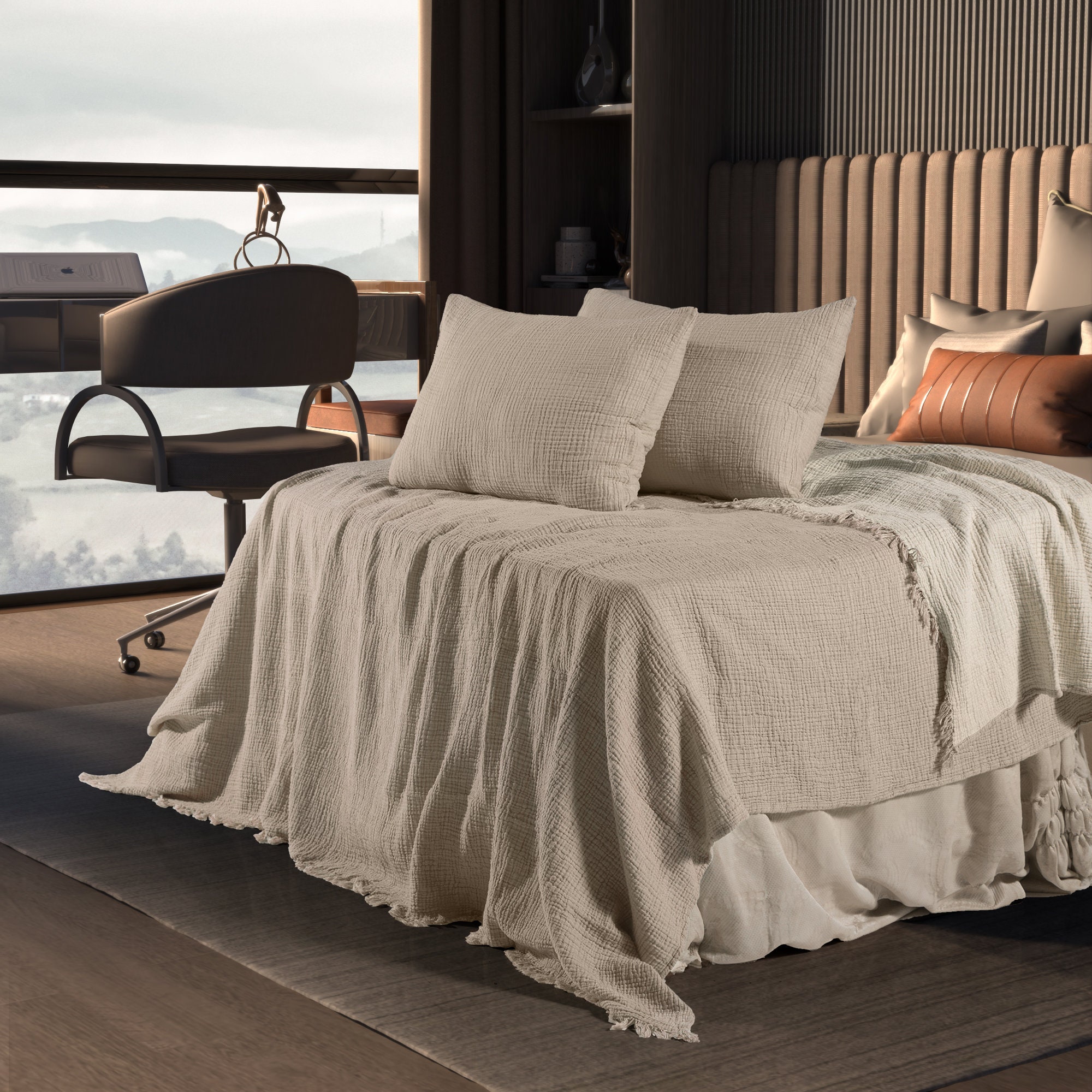 Organic Cotton Bedspread, Muslin Throw Blanket, Cotton Bedding Set