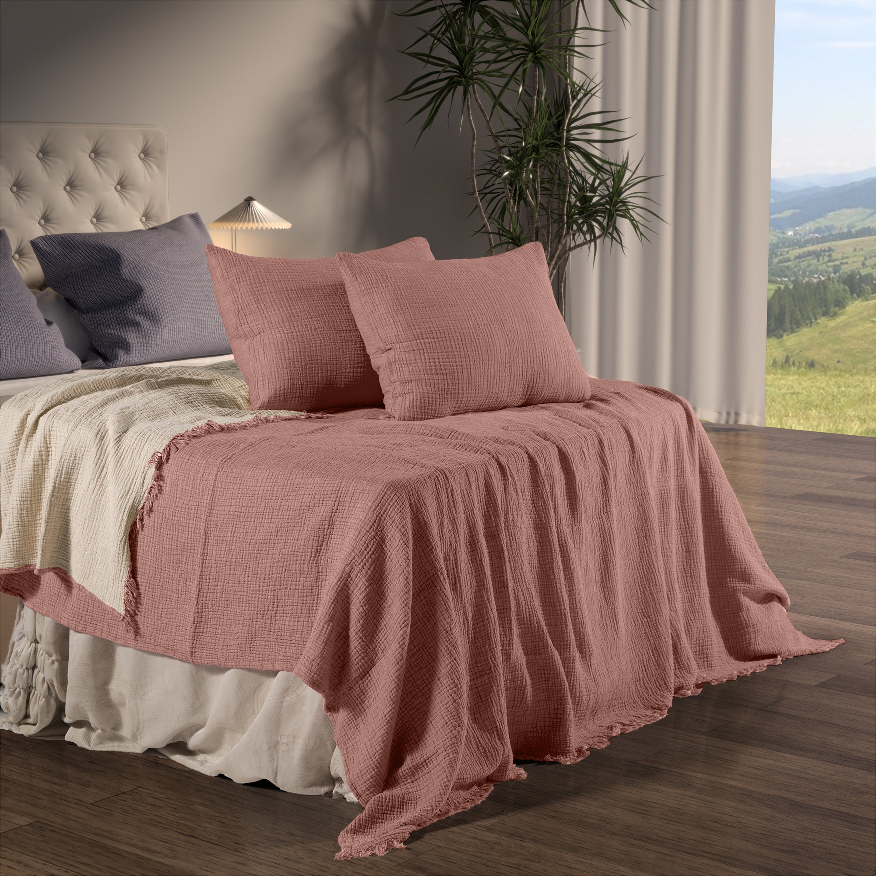 Organic Cotton Bedspread, Muslin Throw Blanket, Cotton Bedding Set