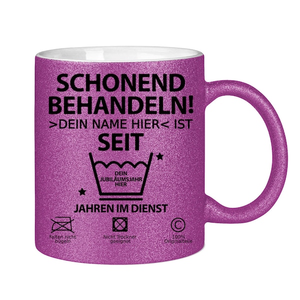 Arbeit Jubiläum Glitzer Tasse | Geschenk | Kollegin | Personalisiert | Einseitig bedruckt