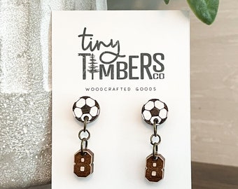 Personalized Soccer Number Wood Stud Dangle Earrings