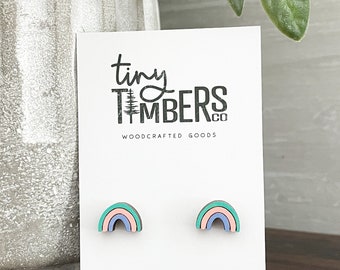 Cute Rainbow Wood Stud Earrings