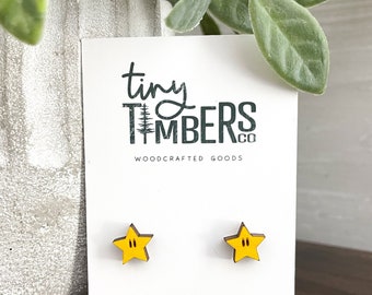 Super Stars Mario Themed Wood Stud Earrings