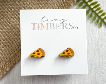 Pizza Slice Wood Stud Earrings
