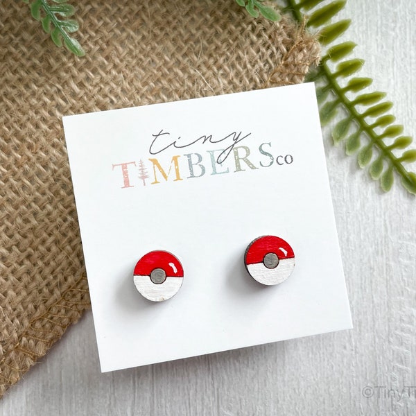 Pokémon Poké Ball Wood Stud Earrings