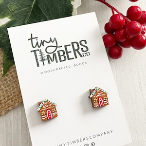 Gingerbread House Wood Stud Earrings