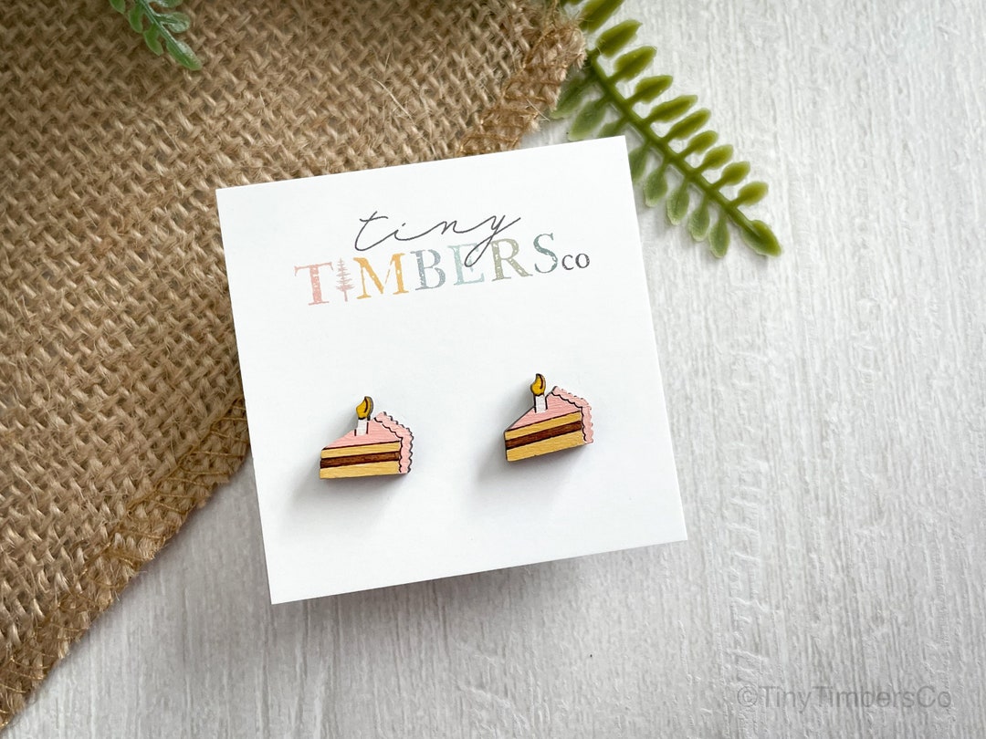 Birthday Cake Wood Stud Earrings Etsy