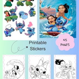 Lilo & Stitch – Coloring and Sticker Pack for Kids Printable Digital coloring book for kids printable download Stitch coloring pages