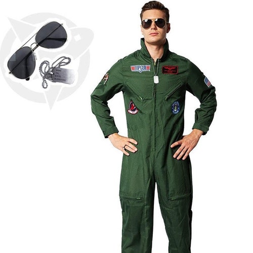 Top Gun Movie Cosplay American Airforce Uniform Halloween Costumes For offers Men Adult Army Green Military Pilot Jumpsuit Replica