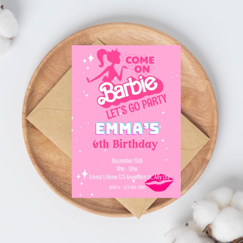 Pink Sparkle Birthday Invitation, Doll Invitation Template, Princess ...