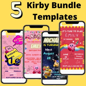 Kirby, Digital Invitation Videogame Birthday For Boys and Girls Bundle