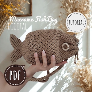 Macrame Fish Purse PDF Tutorial, printable pattern, easy step-by-step instructions, beginner-friendly macrame bag guide