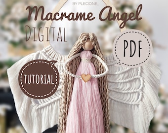 Puede incluir: Un tutorial digital en PDF para hacer un ángel de macramé con un vestido rosa y cabello castaño. El tutorial incluye instrucciones para crear las alas, el vestido y el cabello del ángel.