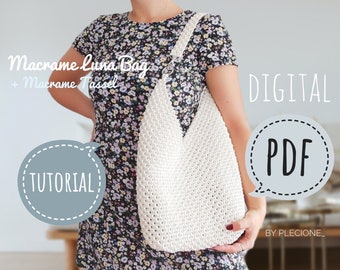 PDF Tutorial of macrame BOHO minimalist bag with + tassel, DIY purse, Macrame step by step, Instant download, Digital Pattern by plecione_
