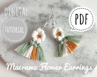 Macrame Daisy Flower Earrings Tutorial: Beginner DIY Jewelry (PDF Pattern)