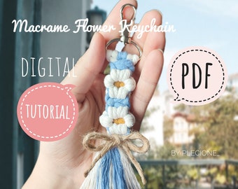Macramébloem sleutelhanger pdf-zelfstudie: DIY-autobedeldecor (digitaal patroon)