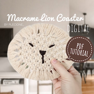 Macrame Lion Coaster PDF Tutorial: Beginner DIY Digital Pattern