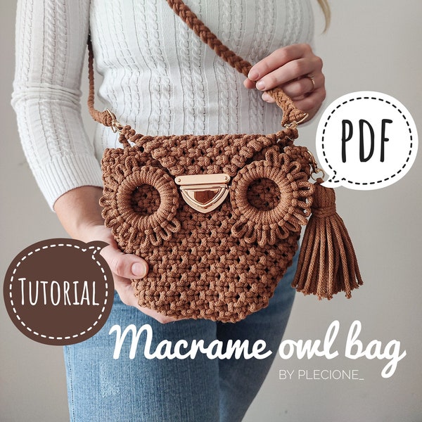 PDF Tutorial of Macrame owl boho bag + Tutorial for macrame tassel/Macrame bag DIY/Macrame step by step /Instant download/Digital Pattern