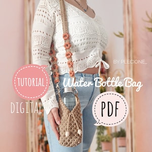 PDF Tutorial of Macrame Water Bottle Bag for beginners /Macrame bag KIT /Floral strap /Bottle Holder DIY/ Instant download /Digital Pattern