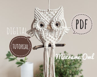 TUTORIAL PDF per Macrame Owl /Guida passo passo / Simpatico regalo divertente DIY/Wall Hanging gufo Modello digitale / Gufo per principianti / Download istantaneo