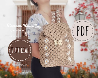 PDF Tutorial of Macrame Flower Daisy Bagpack,DIY pattern for beginners, travel bagpack,step by step tutorial for summer bag,Instant download