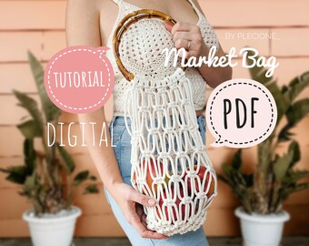 Macrame Market Bag PDF Tutorial: Beginner DIY Beach Bag with Bamboo Handles (Digital Pattern)