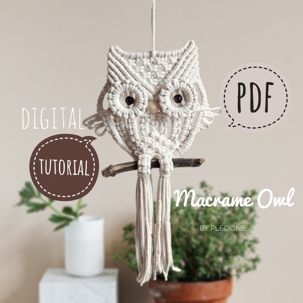 TUTORIAL PDF para Búho Macrame /Guía paso a paso / Lindo regalo divertido DIY/Patrón digital de búho colgante de pared / Búho para principiantes / Descarga instantánea