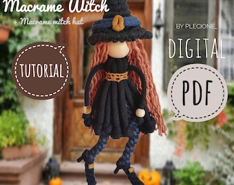 Macramé heks en hoed pdf-zelfstudie: Halloween-doe-het-zelfpatroon (digitaal patroon)