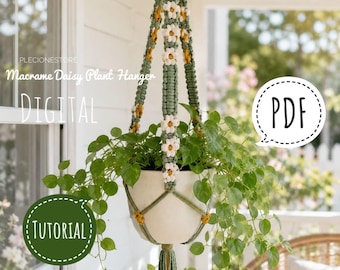 Macrame Daisy Plant Hanger Tutorial: DIY Beginner Guide (PDF Pattern)
