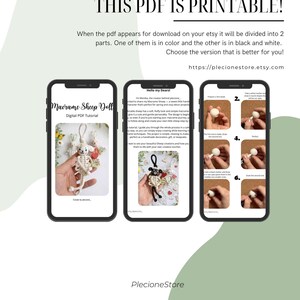 May include: Image of three smartphones displaying a digital PDF tutorial for a macrame sheep doll. The tutorial includes step-by-step instructions and a color and black-and-white version. Text on the image reads "THIS PDF IS PRINTABLE!"
