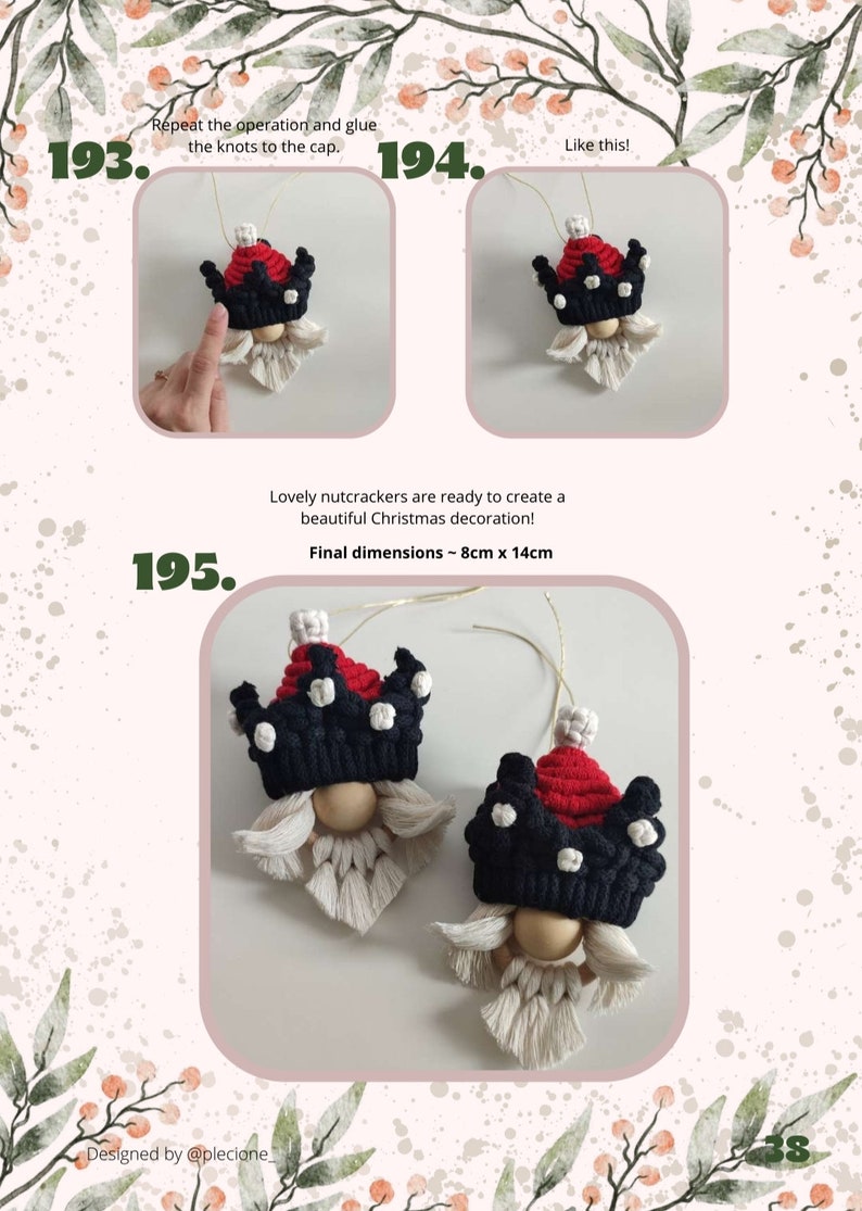 May include: Two handmade Christmas nutcracker ornaments with black, red, and white yarn. The nutcrackers have a white beard and a wooden face. The ornaments are 8 centimeters by 14 centimeters.