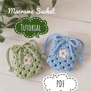 Makramé Daisy-påse PDF-handledning, DIY-mönster