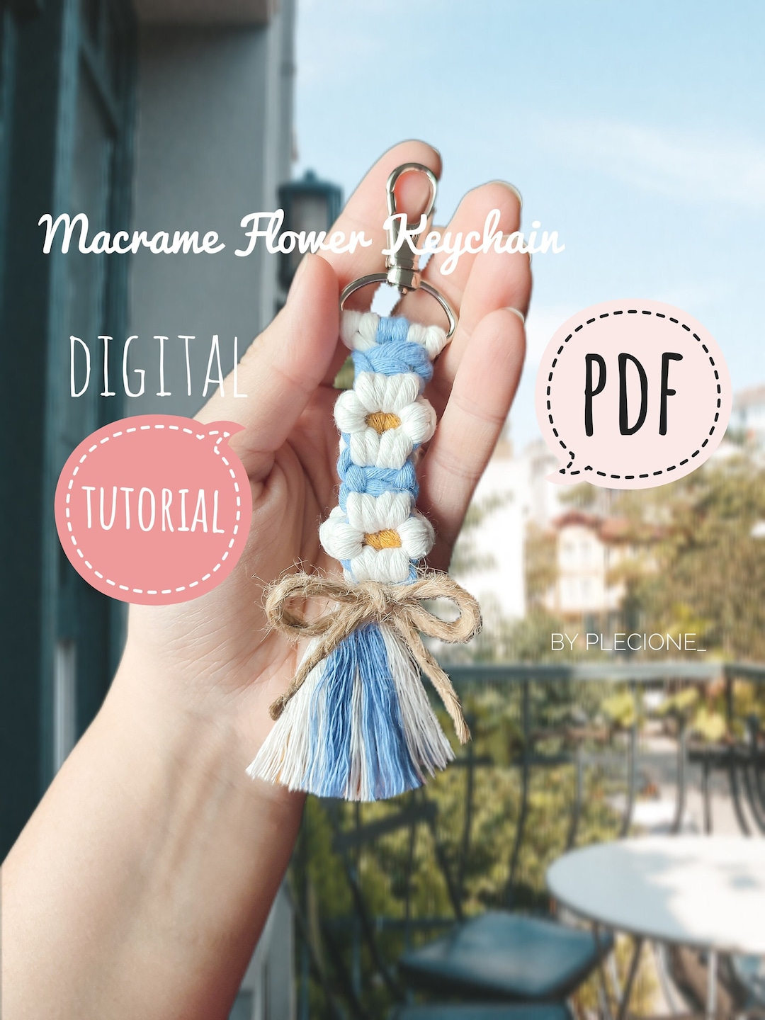 PDF Tutorial of Macrame Flower Keychain for Beginners / Macrame Flower