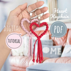 PDF Tutorial of Macrame Heart Keychain for BEGINNERS/ Handmade heart DIY/ Valentines heart keychain kit/ Instant download/ Digital Pattern